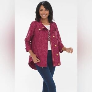 Chico's Neema Burgundy Polka Dot Leopard Print Anorak Lightweight Jacket Size 12